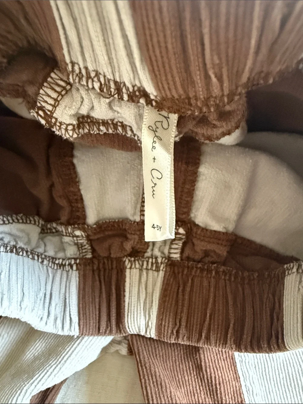Rylee + Cru Kids Brown & Cream Check Patchwork Pants Size 4/5T